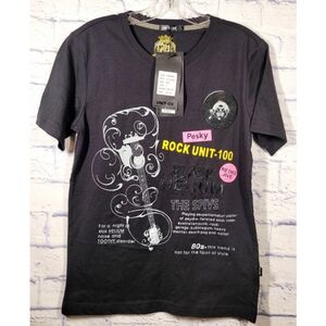 Unit 100 Mens Rock Graphic T-shirt Black Size L Runs Small Skaterboy Punk Edgy